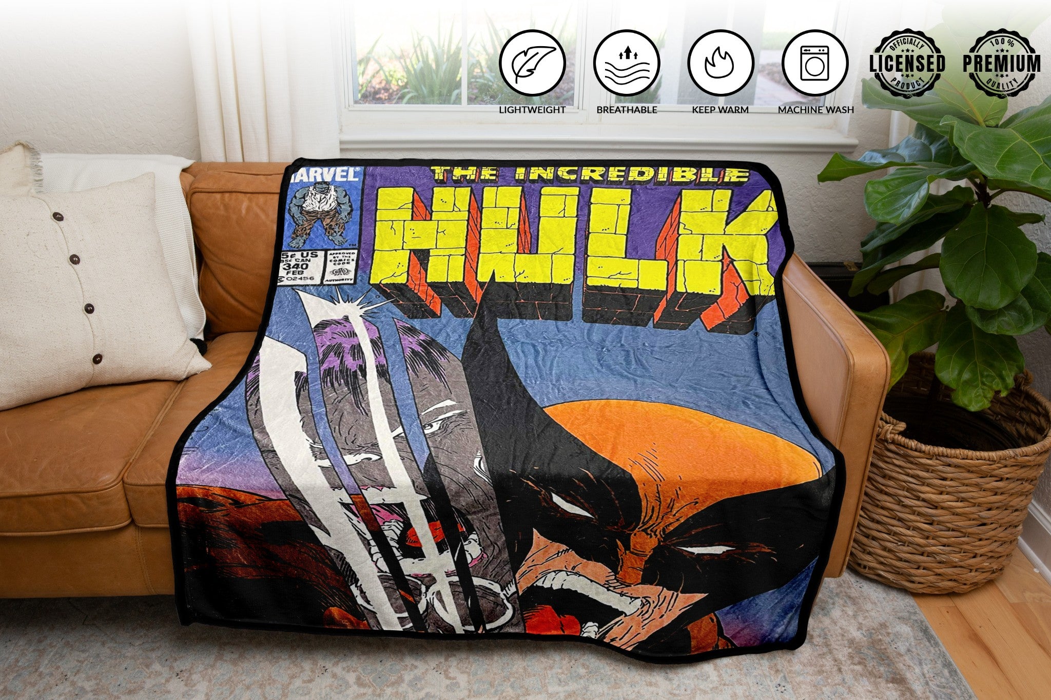 Marvel The Incredible Hulk Vs Wolverine Fleece Throw Blanket