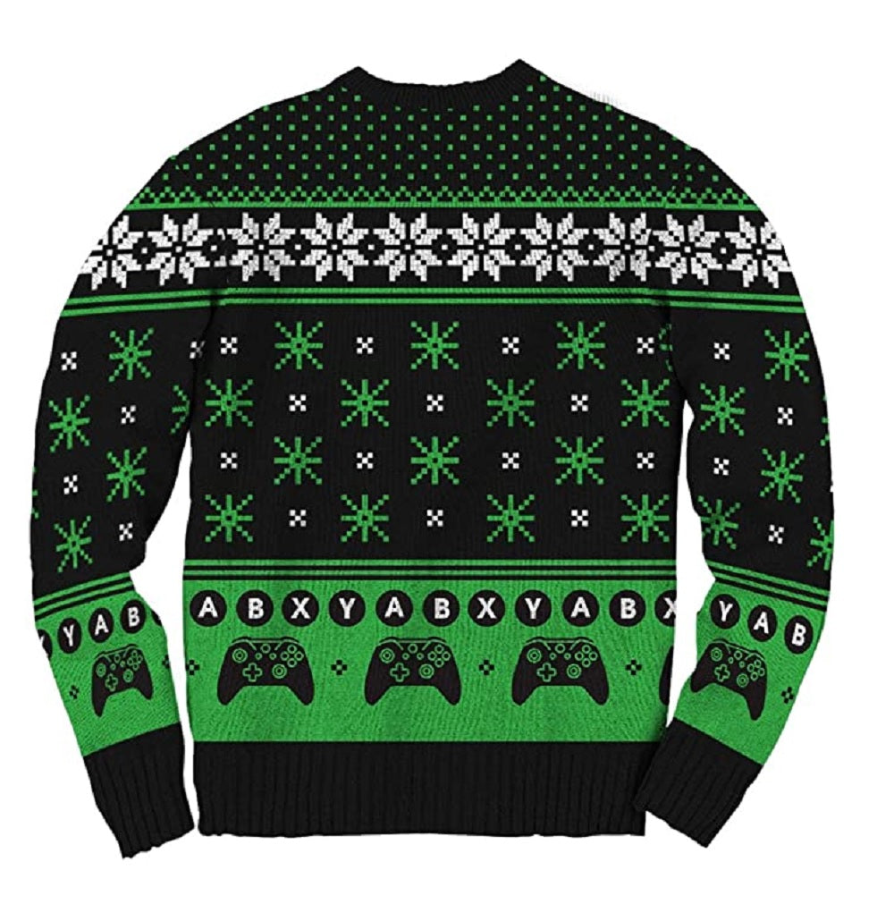 Xbox Logo Pattern Gamer Offcially Licesned Adult Ugly Fleece Sweater